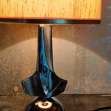 Modernist lamp chromed metal 70s, beige canvas lampshade