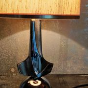 Modernist lamp chromed metal 70s, beige canvas lampshade