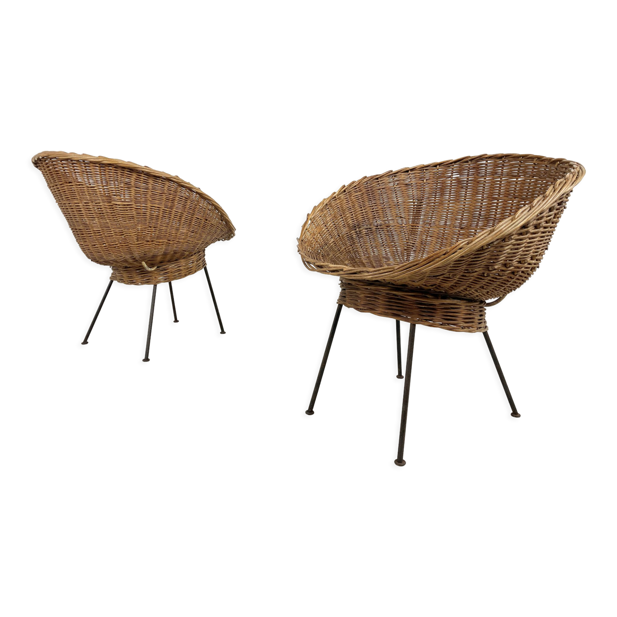 Vintage italian wicker lounge chairs, set of 2 - 1960