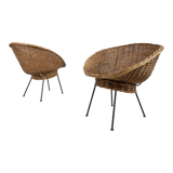 Vintage italian wicker lounge chairs, set of 2 - 1960