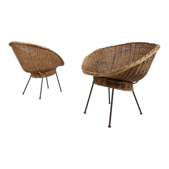 Vintage italian wicker lounge chairs, set of 2 - 1960