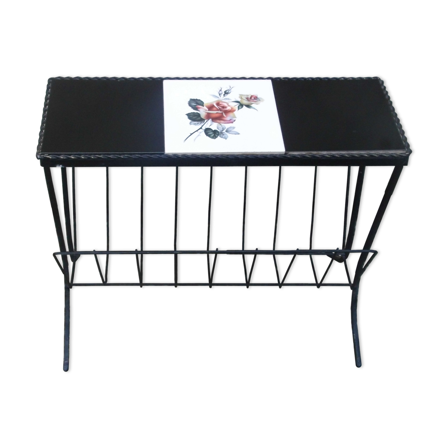 Black metal cover and tiled tray, 70s