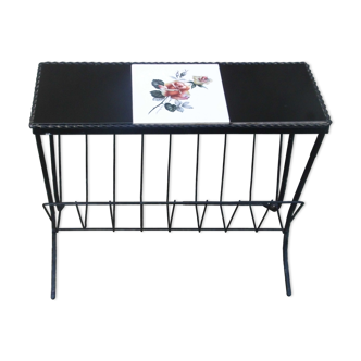 Black metal cover and tiled tray, 70s