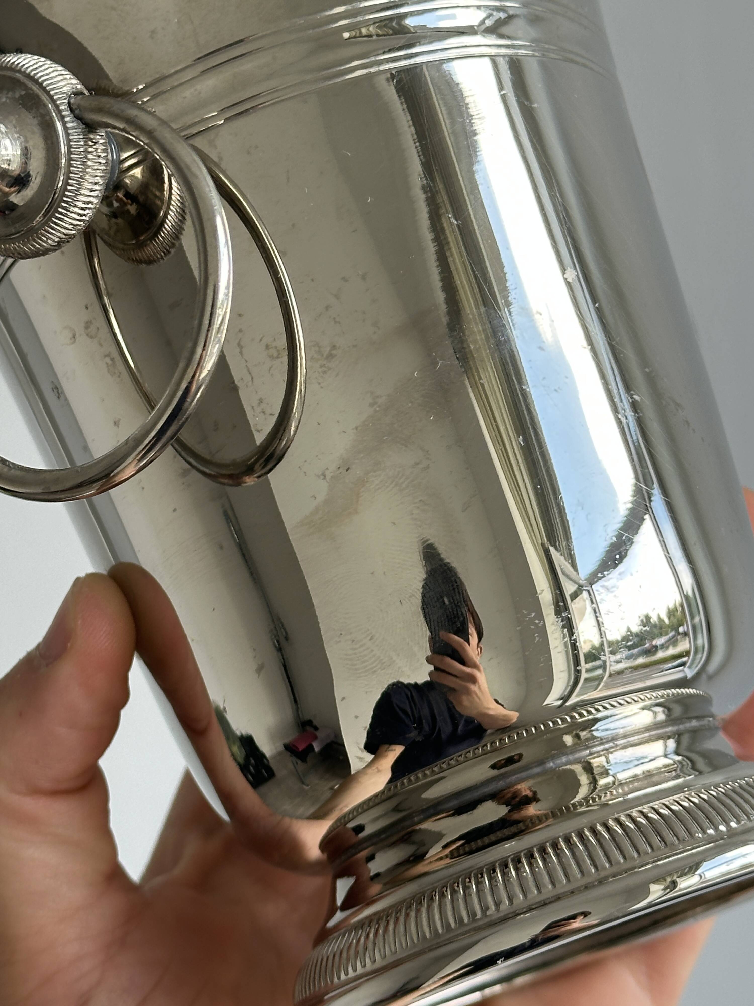 Small silver metal ice bucket