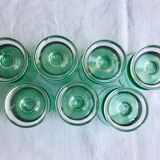 luminarc france - 7 glasses with liqueur "cavalier" of green color - vintage 70s