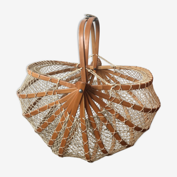 Panier pliable vintage en bambou et fils de coton