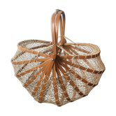 Vintage foldable basket made of bamboo and cotton threads
