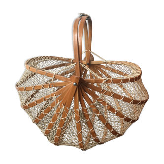 Panier pliable vintage en bambou et fils de coton