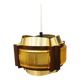 Danish hanging lamp, made in brass colored and brown metal, with yellowish hard pressed plastic deta