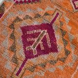 Tapis Kilim Vintage Orange et Rose, Motifs Géométriques, 77x326 Cm