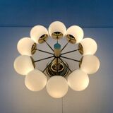 German brass ceiling lamp in mid-century modern space style by Kaiser Leuchten, 1960s.