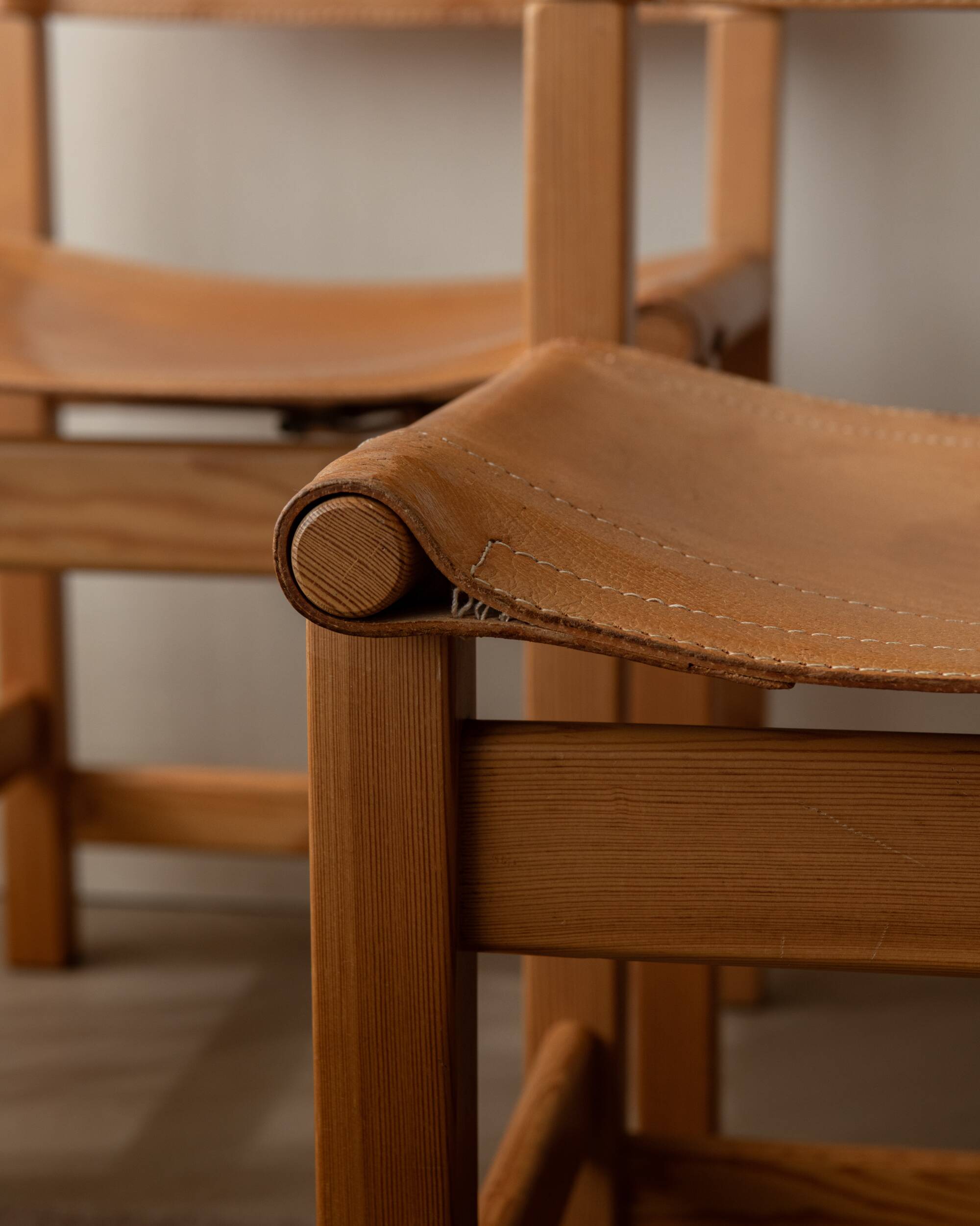 Vintage Kotka Dining Chairs Tomas Jelinek IKEA, Pine Leather 1980s Set of 6