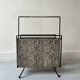 1970s design magazine rack in metal and python leather