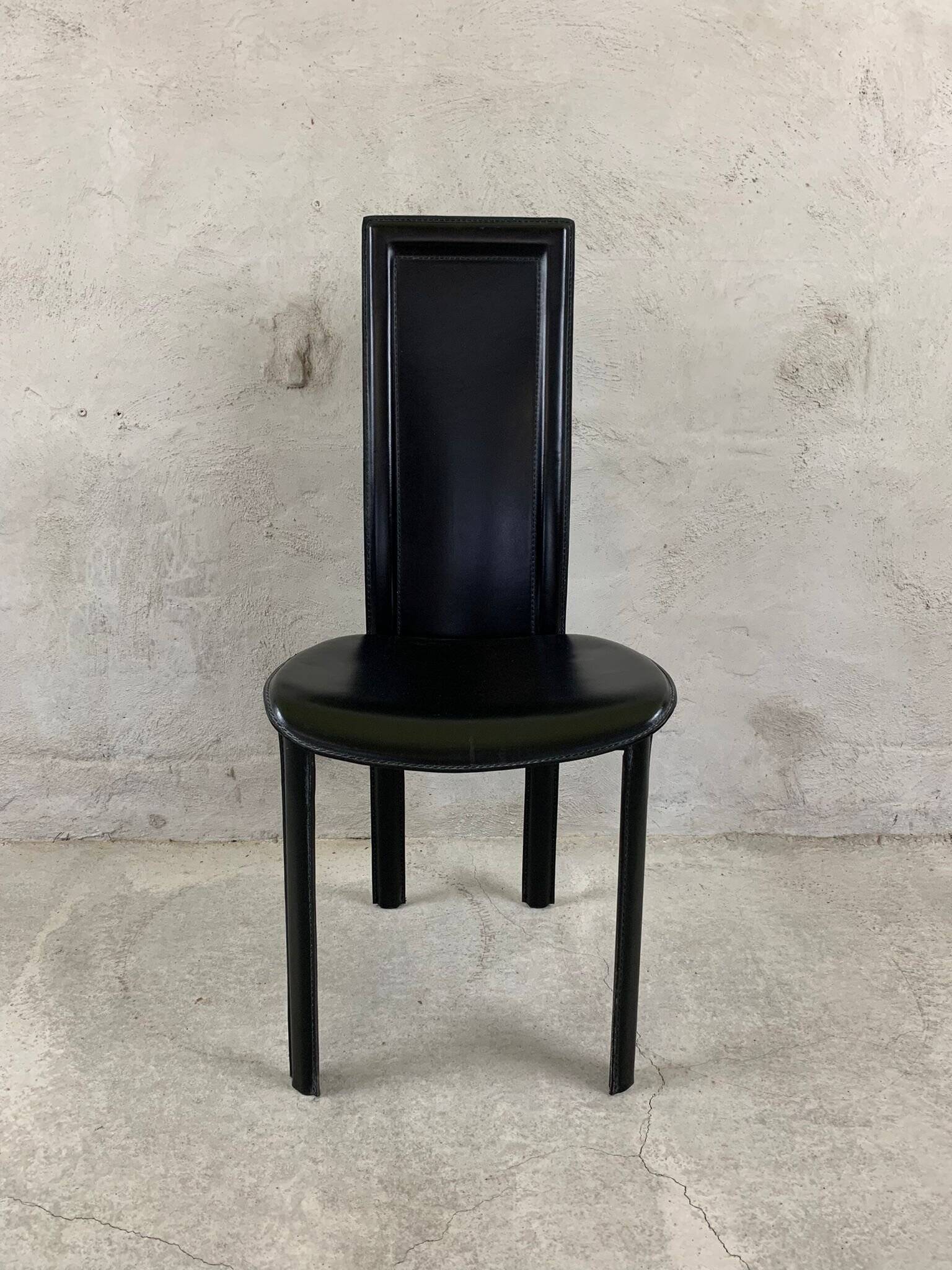 Set of 4 Italian Black Leather Dining Chairs