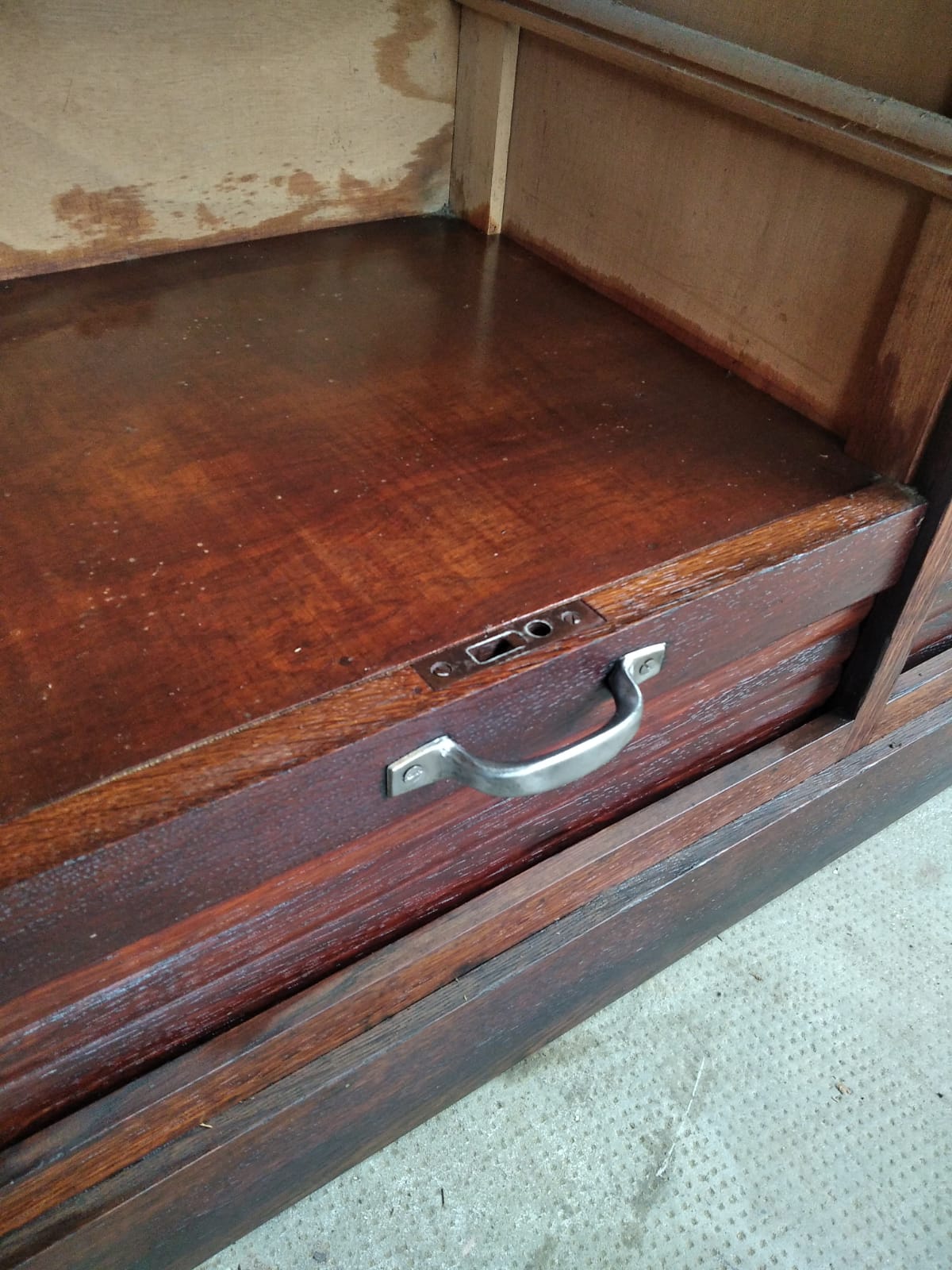 Vintage triple curtained filing cabinet, old 1930