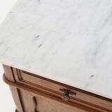 Pair of French Louis XV style nightstands in oak with Carrara marble top