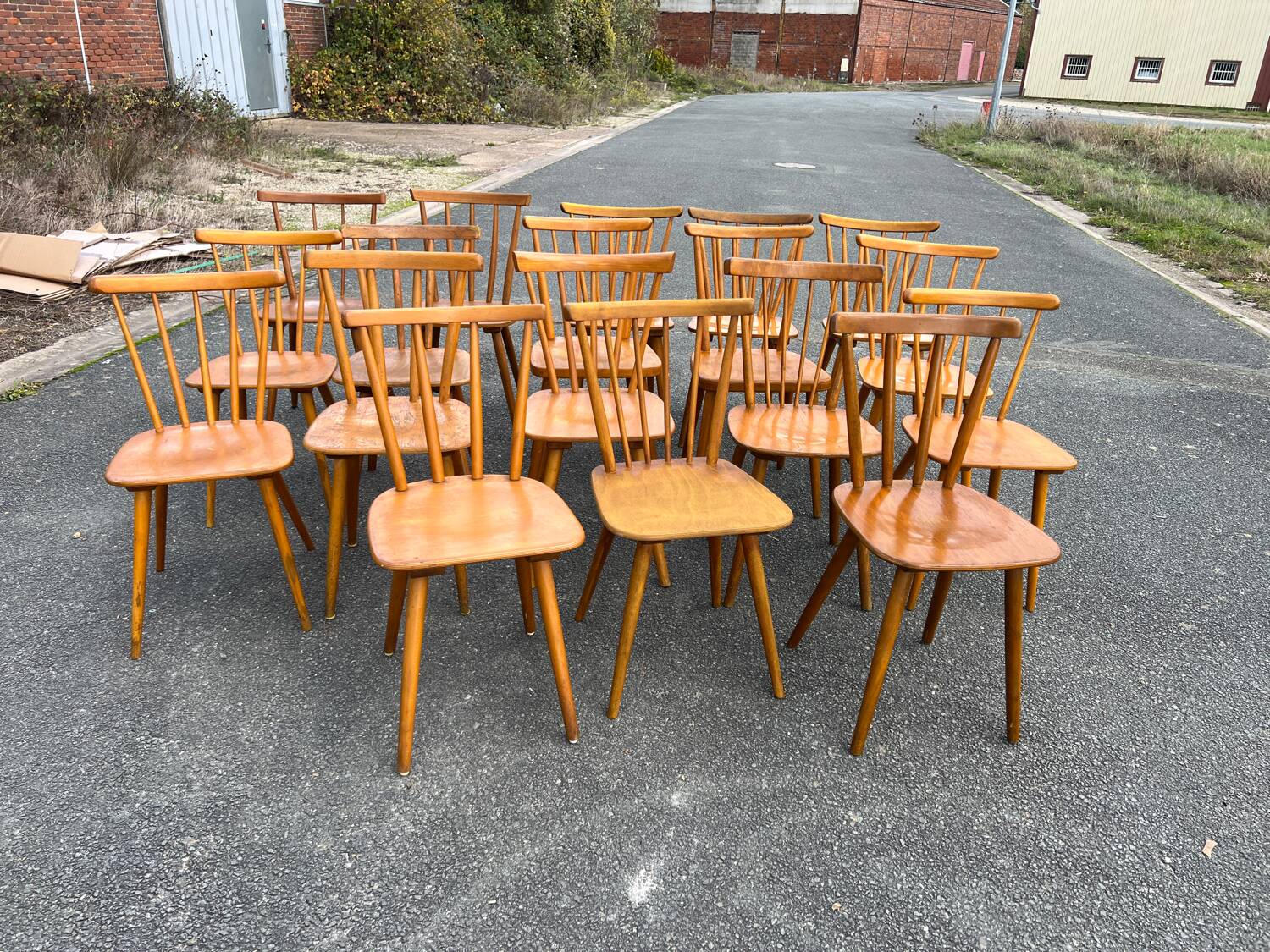 Suite of 18 mismatched Scandinavian chairs
