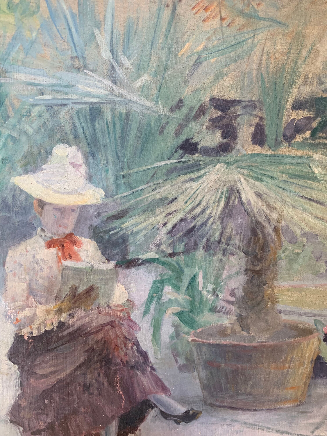 Oil on canvas painting XIX woman reading