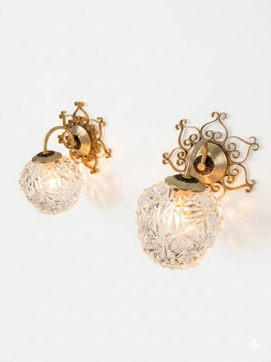 Paire d'appliques vintage en fer forgé doré des années 60/70