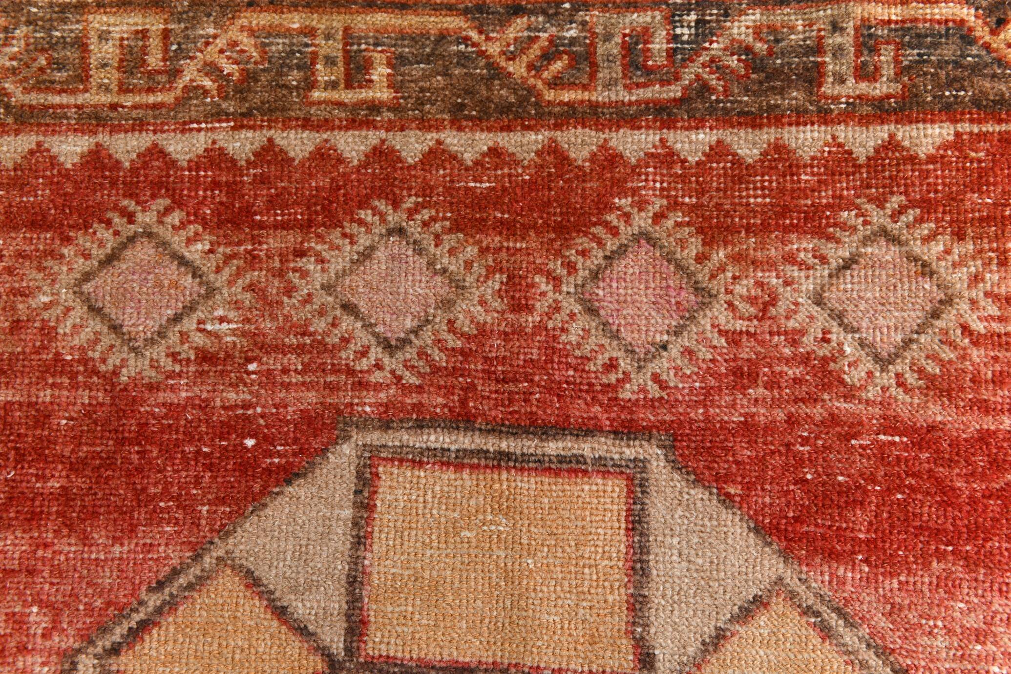 Turkish Red & Cream Oriental Vintage Runner Ruıg, 87x379Cm