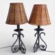 Spanish Hand Forged Wrought Iron Table Lamps with Hand Woven Wicker Shades