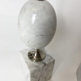 Pair of modernist egg lamp bases by Phillipe Barbier of the 60s in white Carrara marble.
