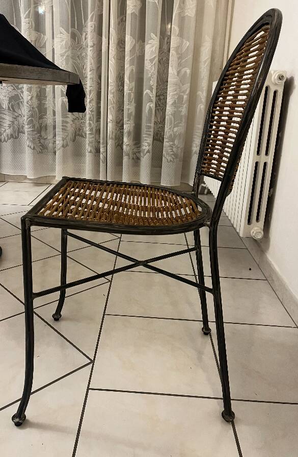 Set of 4 Wrought Iron and Rattan Chairs