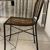 Set of 4 Wrought Iron and Rattan Chairs
