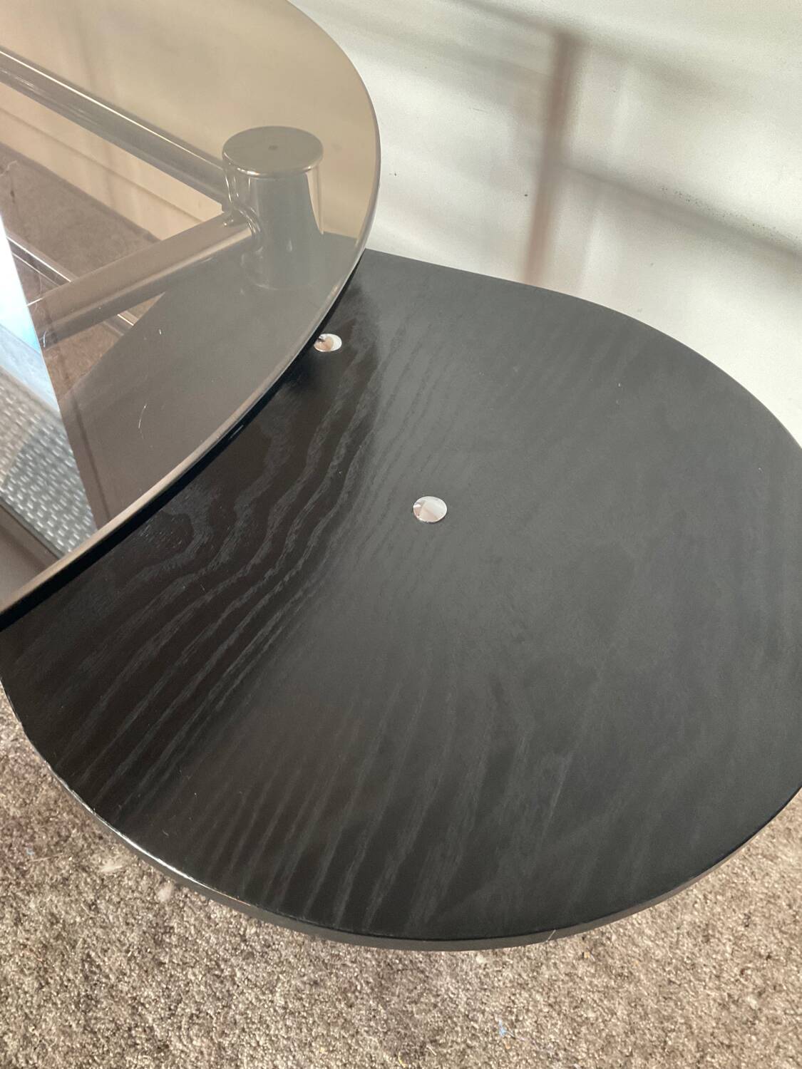 Vintage 1980s coffee table in smoked glass and chrome metal