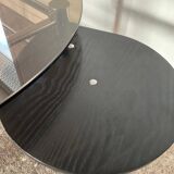 Vintage coffee table from the 80s in smoked glass and chrome metal