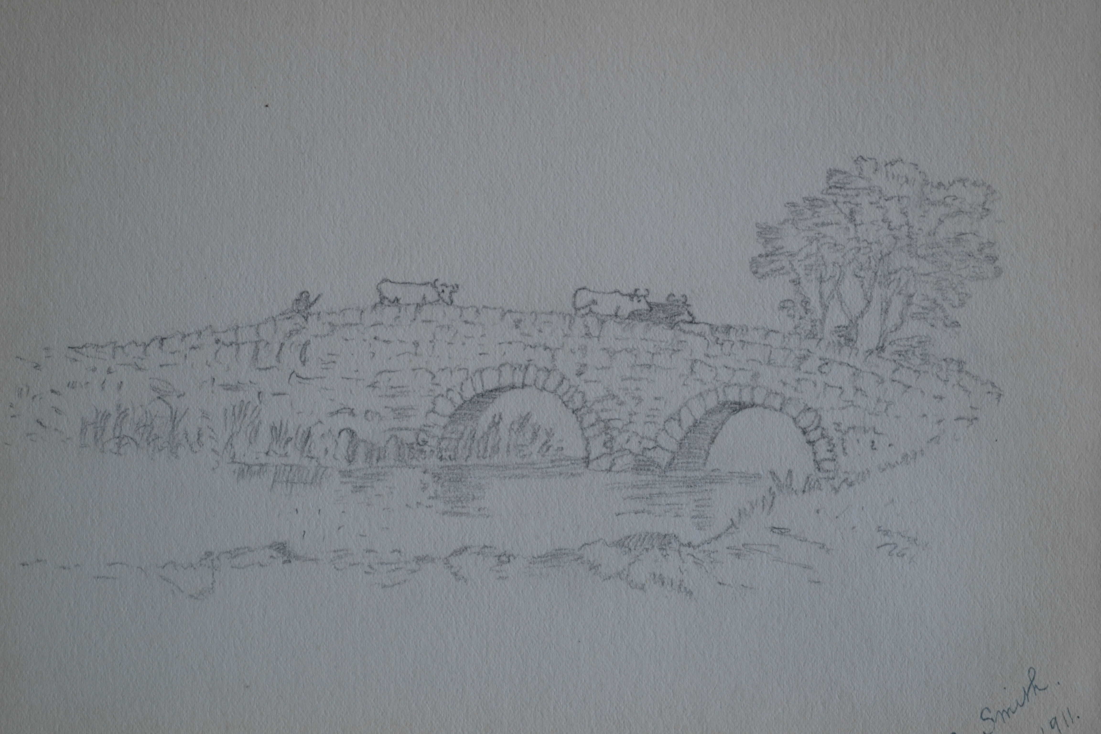 Pencil drawing english countryside circa 1910