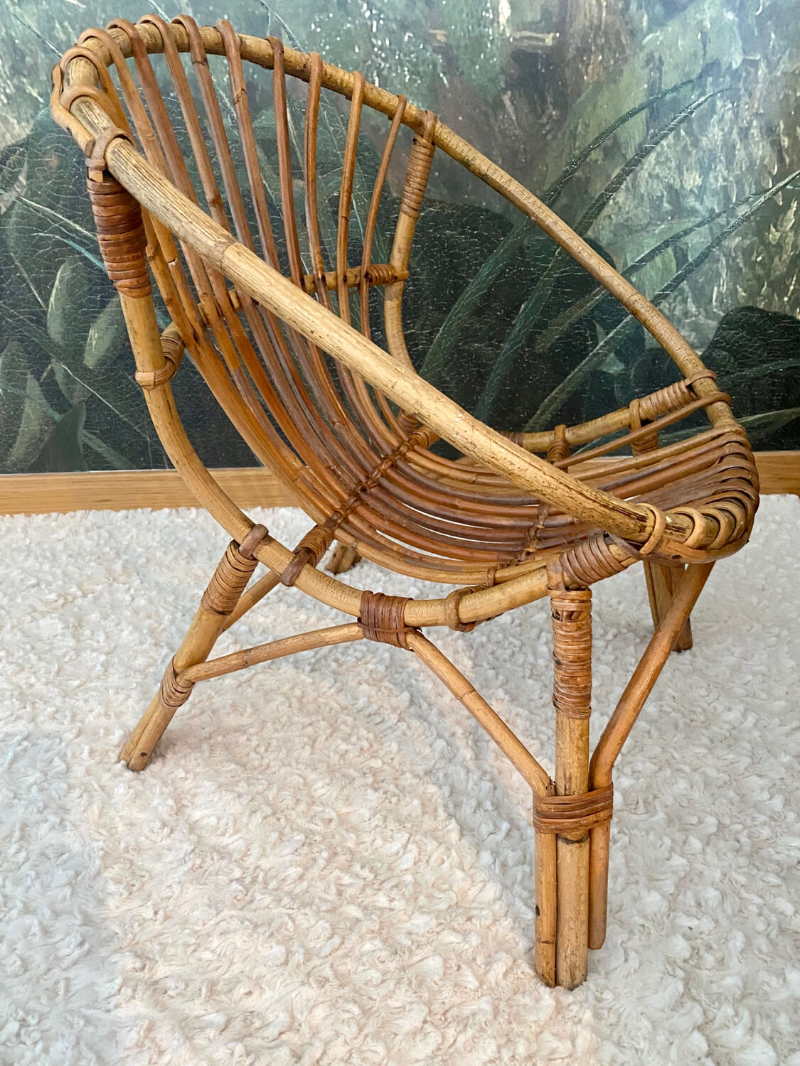 Vintage children's rattan armchair, bamboo rattan chair