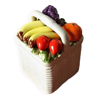 Vintage ceramic pot, fruit decor, Portugal