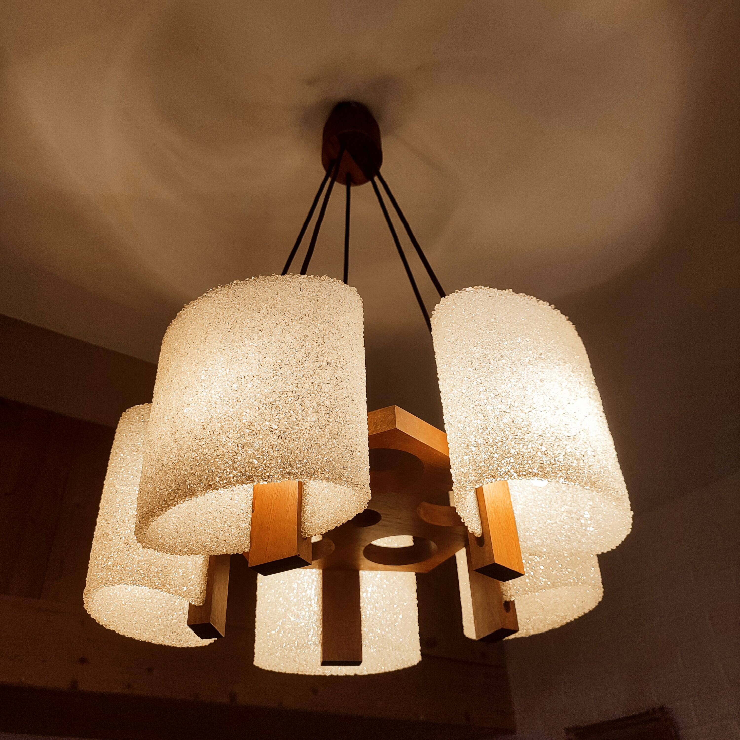 Scandinavian pendant light in teak and perspex