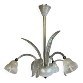 Venetian glass chandelier from Murano with "reticello", three light arms, circa 1940.