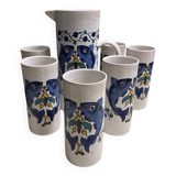 Carafe et verre motif poisson bleu