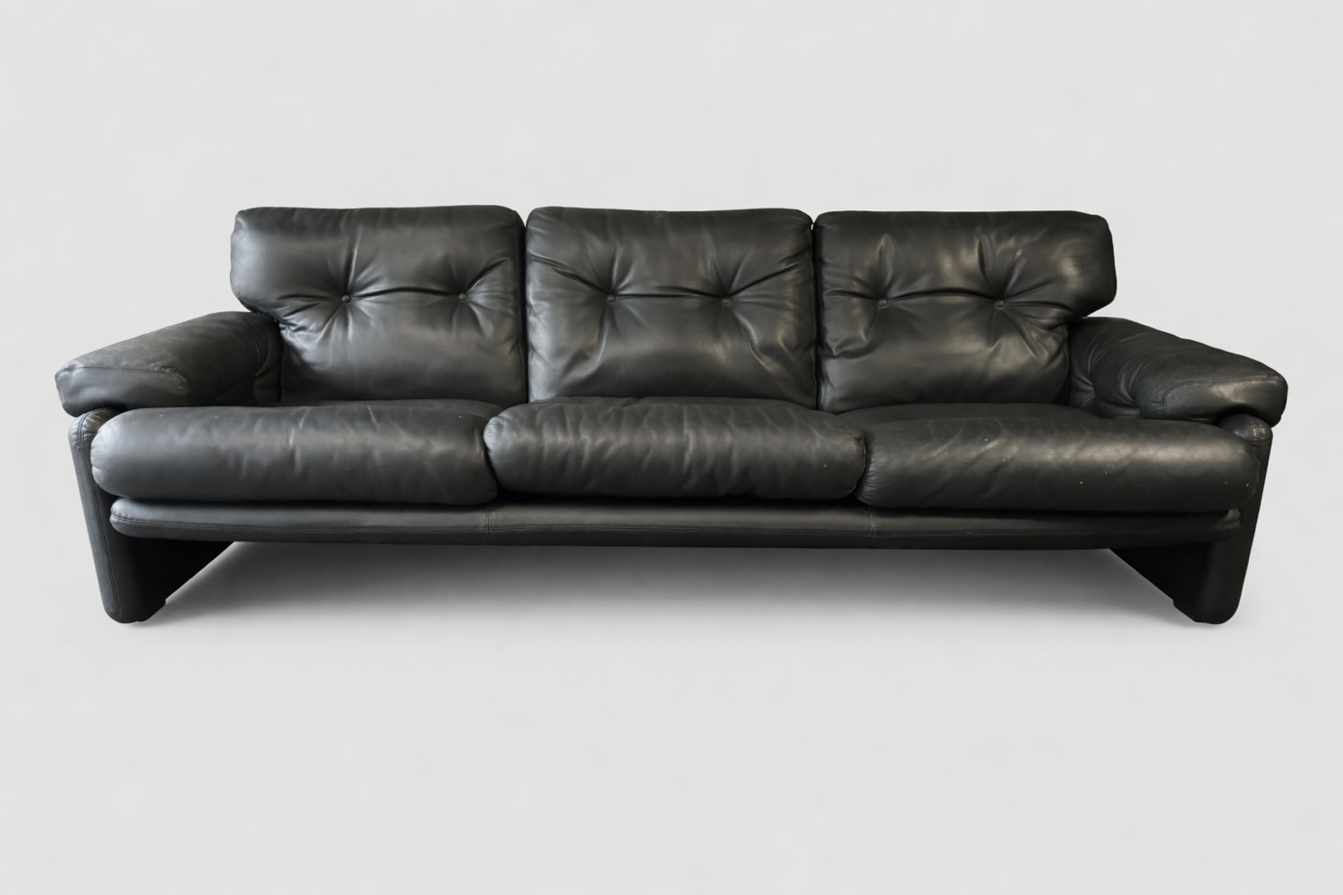 Black leather 3-seater sofa – Tobia Scarpa for B&B Italia