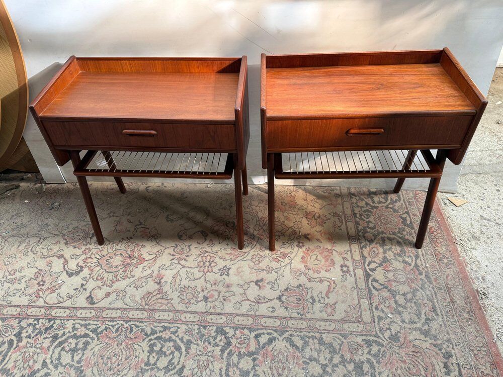 Danish teak bedside tables with rope shelves, 1967, set of 2