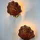 Pair of shell-shaped wicker wall sconces – rattan & brass, circa Italy 1970s