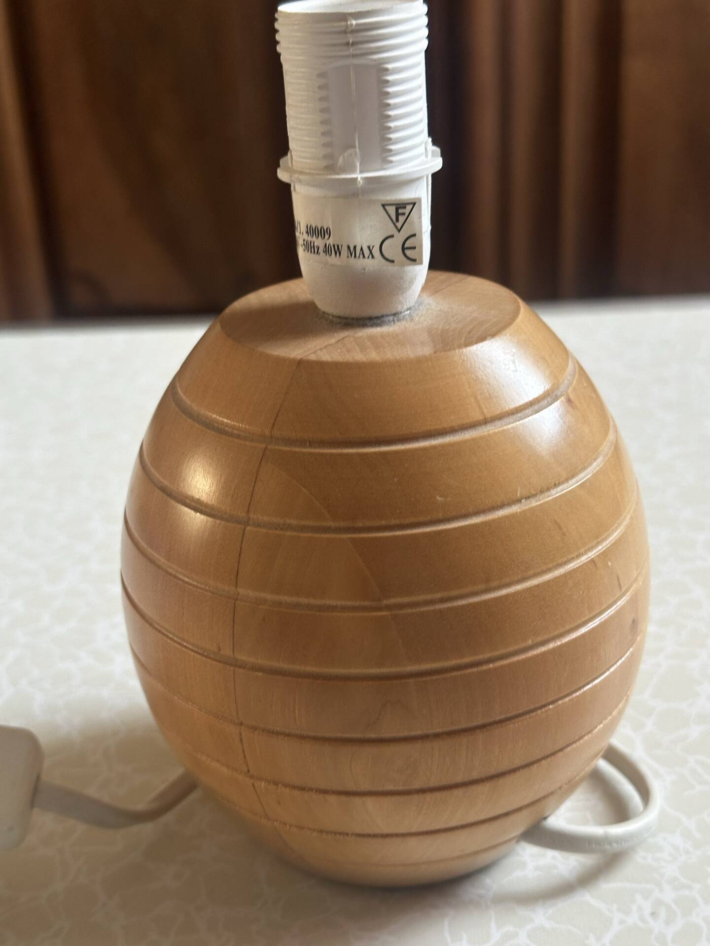 Turned and grooved wooden lamp base – 1980s
