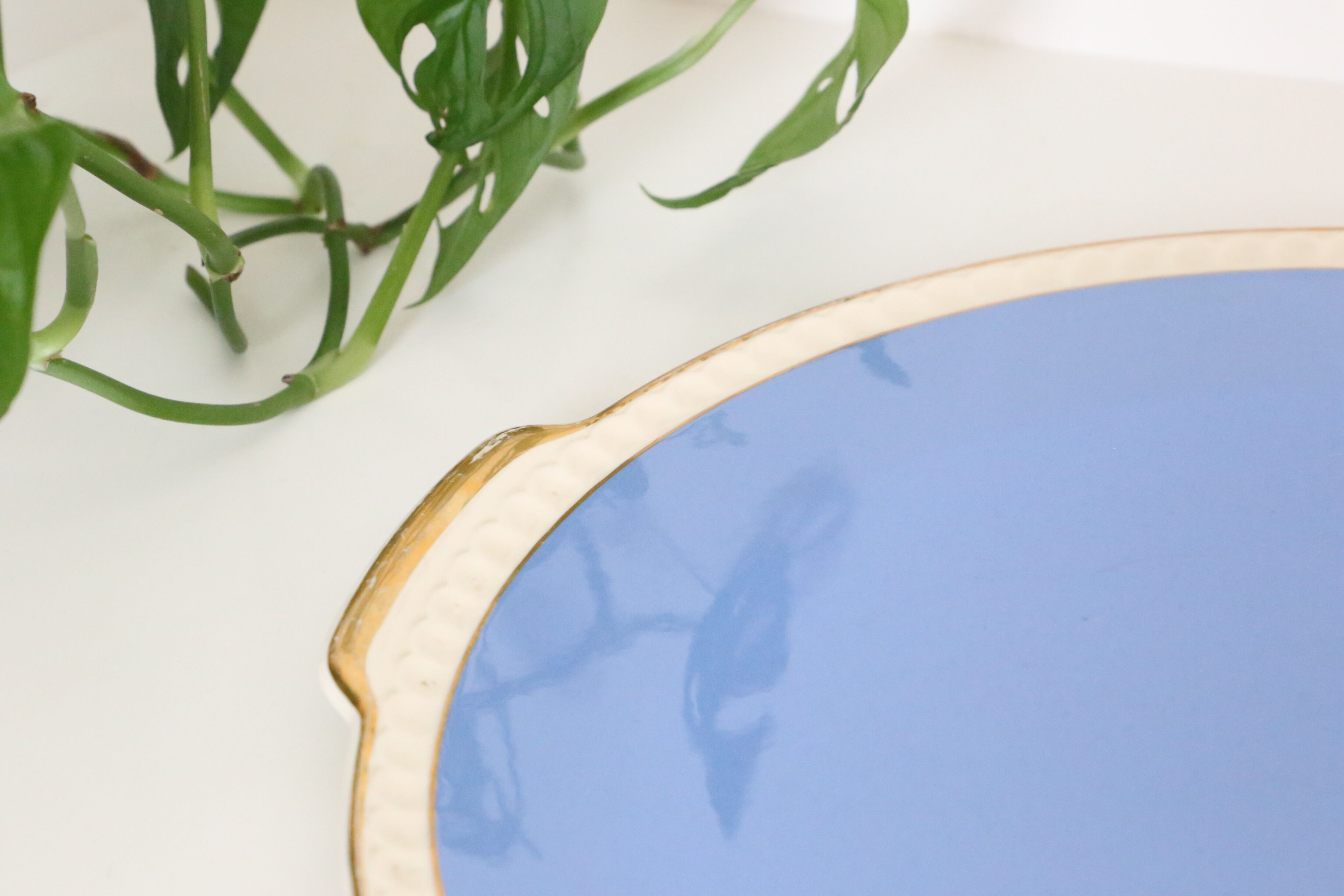 Blue ceramic dish and golden edges, Villeroy and Boch, vintage