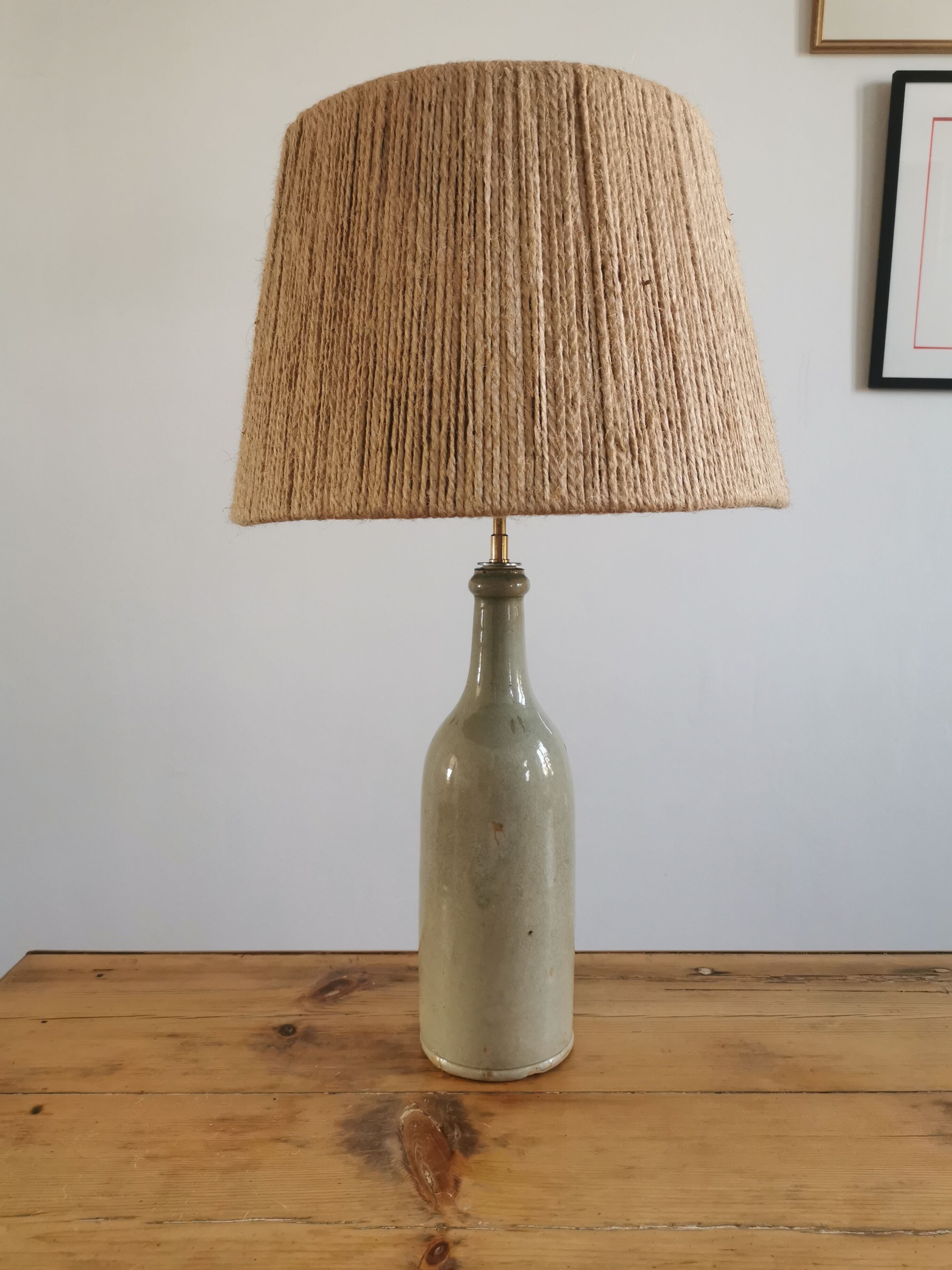 Vintage stoneware and rope lamp