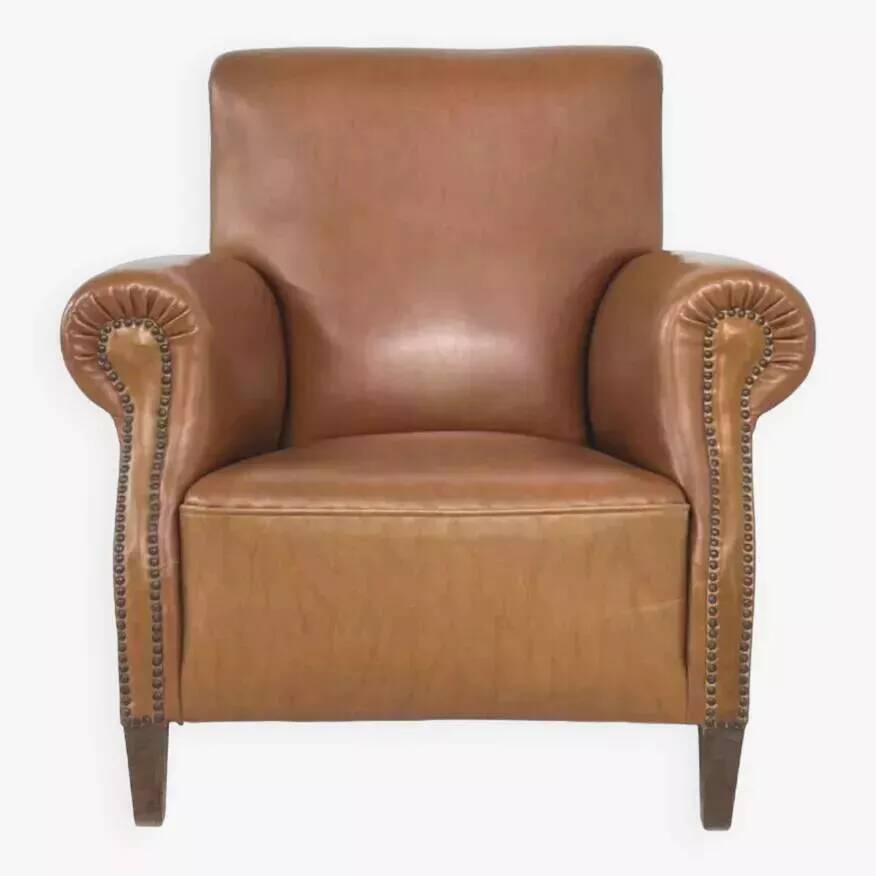 50s club chair in imitation leather and wood