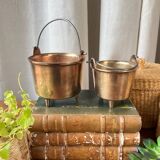 Duo of brass planters with handle
