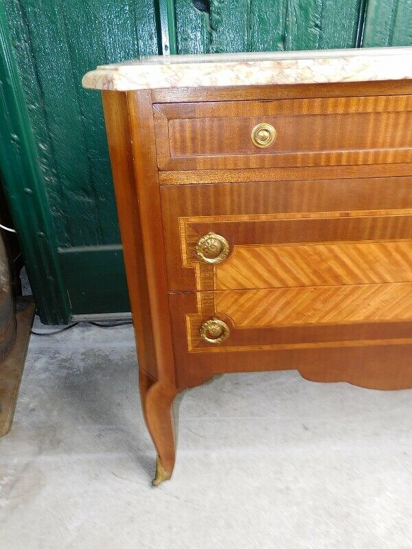 Commode 3 tiroirs plateau marbre style louis xvi en bois de rose