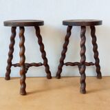 Pair of tripod stools spiral feet