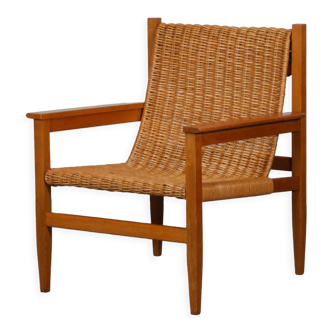 Fauteuil vintage en osier édité par Uluv 1960