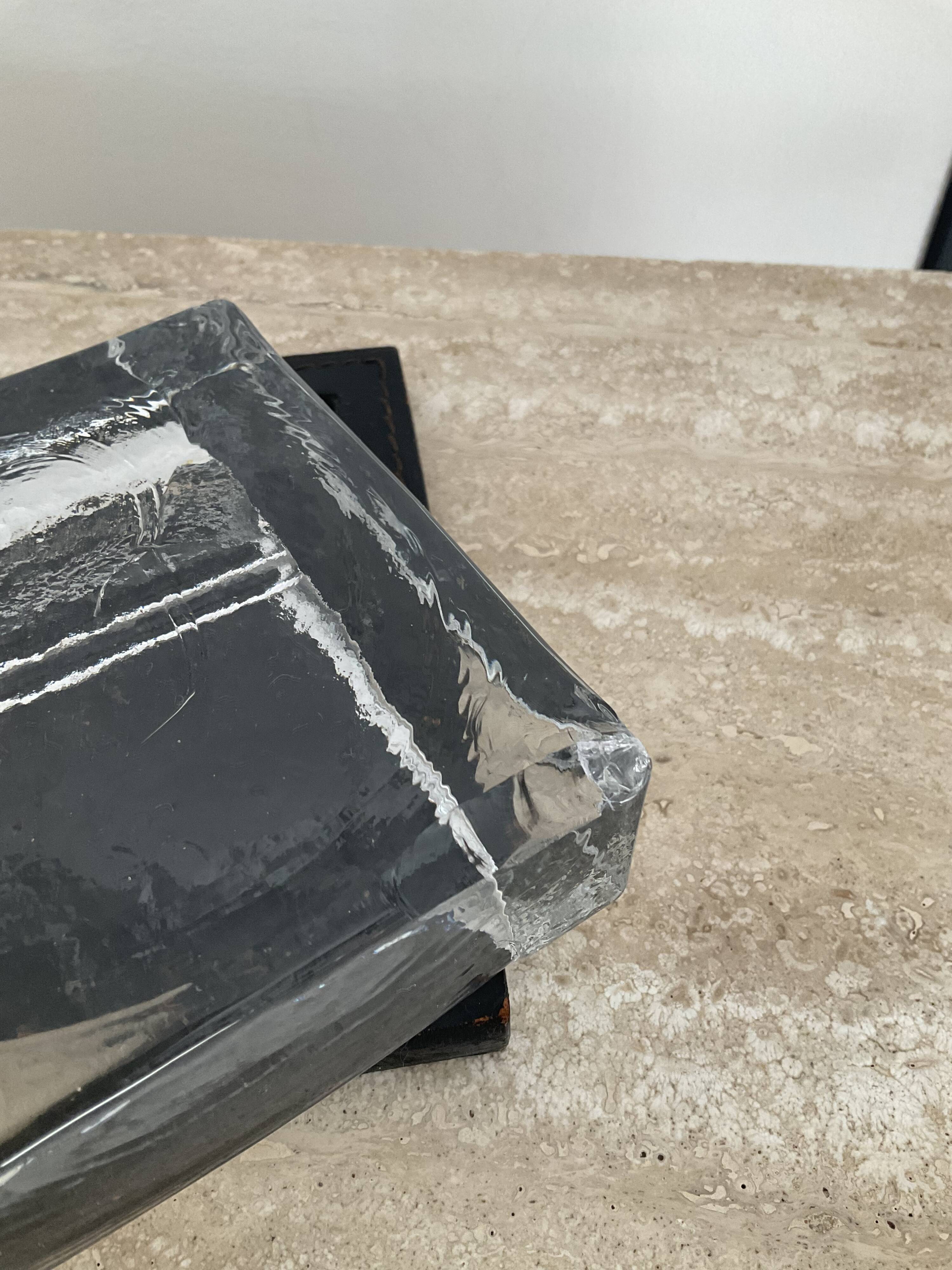 Empty ashtray vintage leather and glass pocket