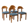 Ensemble de 4 chaises à repas en pin, retapissées en boucle bleue, Danemark, années 1970