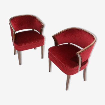 Fritz Hansen pair of tinted beech armchairs